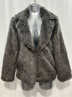 Forever 21 Charcoal Gray Fluffy Faux Fur Coat Cozy Small y2k night out party
